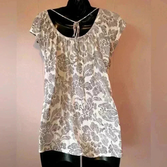 Loft Women's Petite Large Short Sleeve Casual Blouse Crew Beck Back Tie - Picture 3 of 5